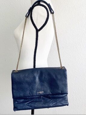 Lanvin Navy Leather Sugar Tote Shoulder Bag